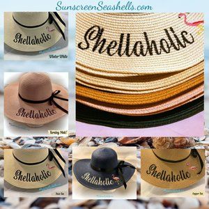 Wide Brim Shellaholic Beach Sun Hat w/Flamingo